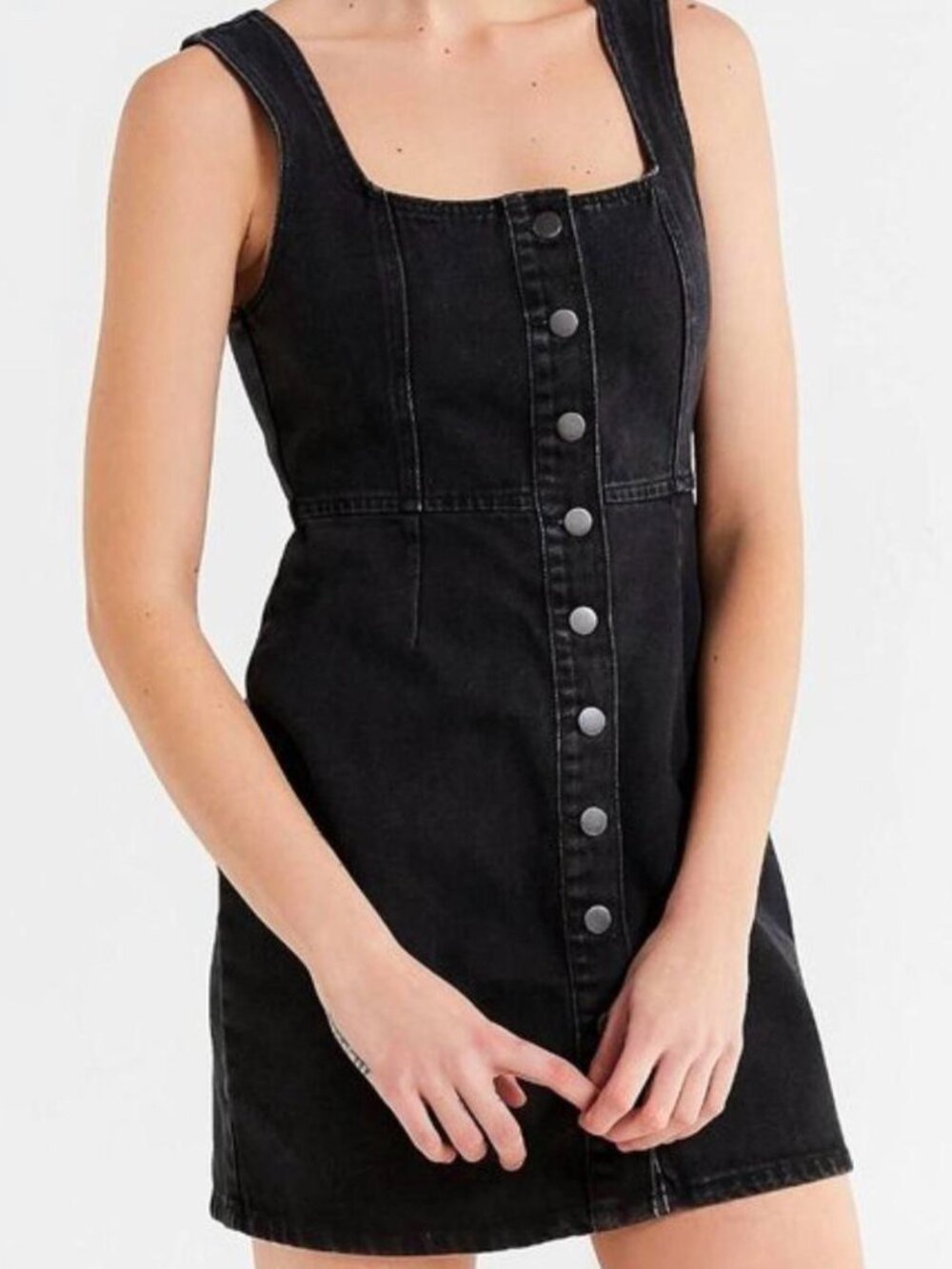 Urban Outfitters Black Denim Button Up Tank Dress